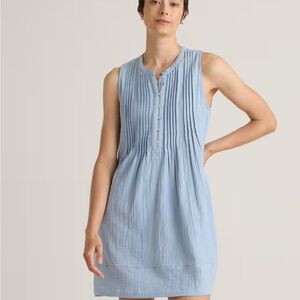 Quince 100% Organic Cotton Gauze Sleeveless Swing Dress  Light Blue XS